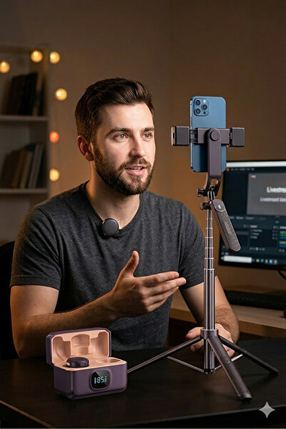 Prolite Professional Lighting Çift LED IŞIKLI Tripod ve kablosuz mikrofon 2 l...