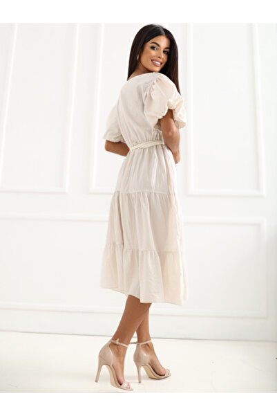 Italy Moda Rochie Dama, ITALY MODA, Bumbac, Rochie evazata, Bej deschis, mode...