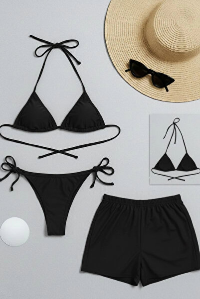 mtm My The Mall Women's Clothing Set of 3 Black Shorts and Side-Tie Bikini Sw...