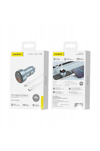 NO BRAND Încărcător auto rapid 48W USB-C PD QC 3.0 cu cablu USB-C de 1.5M, pu...