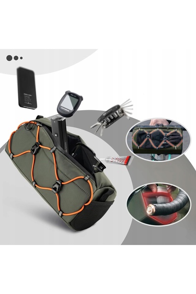ROCKBROS Geantă de bicicletă pentru ghidon, cu plasă, capacitate 2.2l