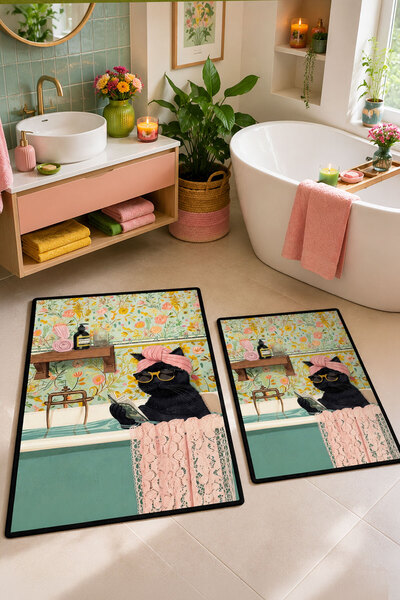 Toronto Home Digital Non-Slip Washable Double Cat Bath Mat Bathroom Rug Bathr...