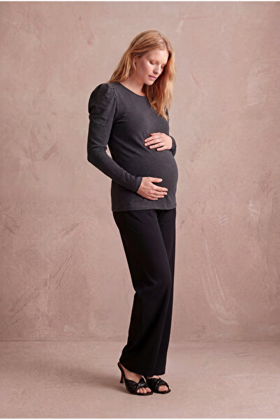 WESTMARK LONDON Maternity Dark Gray Melange Cotton Crew Neck Long Balloon Sle...