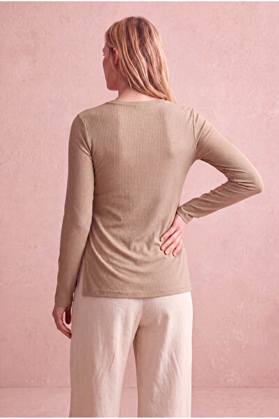 WESTMARK LONDON Maternity Mink Viscose Crew Neck Long Sleeve Side Slit Blouse...