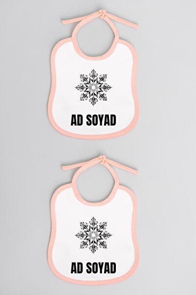 lili hediyelik Snowflake Printed 2-Piece Linen Pink Baby Bib - Baby Bib Model...