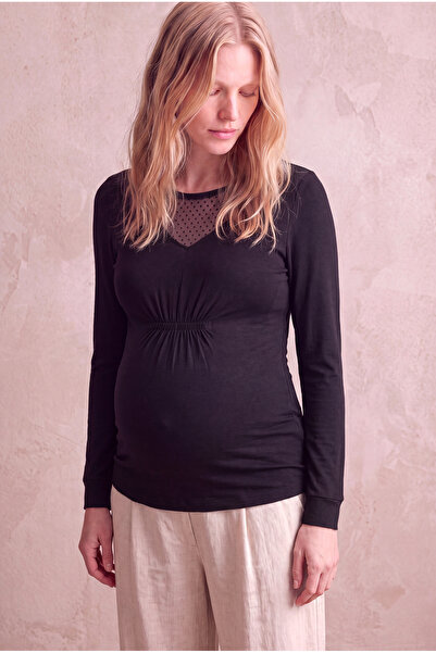 WESTMARK LONDON Maternity Black Viscose Blended Tulle Collar Detailed V-Neck ...