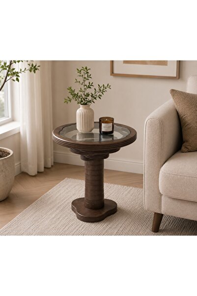 N.zone Luxury Round Glass-Top Side Table with Sturdy Wooden Base - Versatile ...