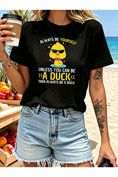 En22 YOURSELF UNLESS YOU CAN THEN ALWAYS BE A DUCK Letter Print T-Shirt, Shor...
