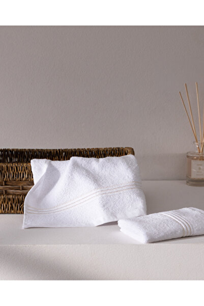 Madame Coco Noemie 2-Pack 100% Cotton Hand Towels - White/Gold - 30X30 cm