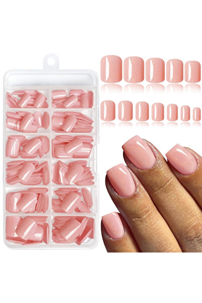 choice2 CORAL RED 144pcs Pressed French Short Square False Nails In Solid Col...
