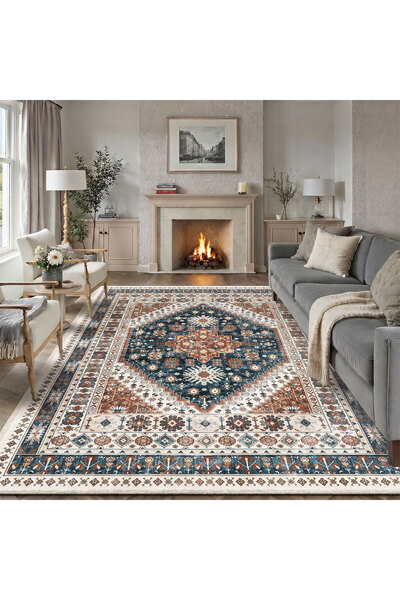 HI-FINE Machine Washable Persian Oriental Rug 2 Colors Non Slip Rubber Back P...