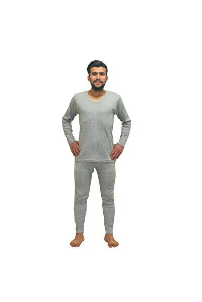 BoraVelli 100% Cotton Gray Set Underwear Top and Bottom Interlock Ceylanoğlu