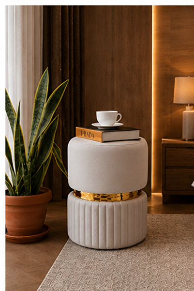 Breda Home Concept Lina Modern Spor Dikişli Gold Detaylı Puf Bench