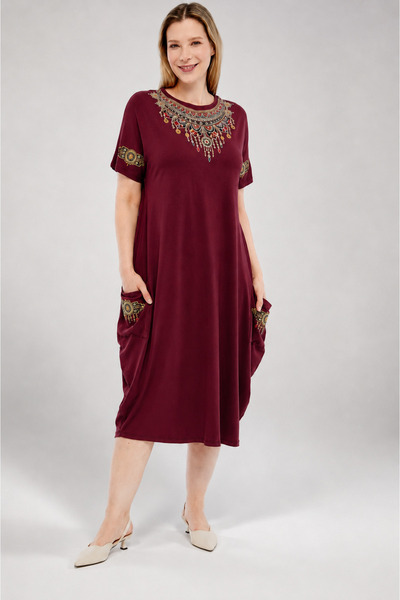 Curvy Trend Plus Size Ethnic Printed Baseni Wide Short Sleeve Dress