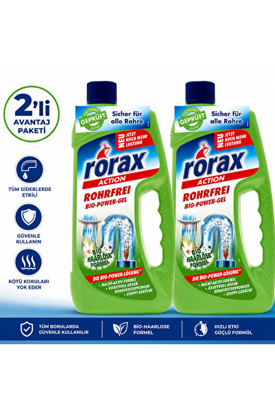 Rorax Bio-Power Jel Lavabo Açıcı & Kötü Koku Giderici Çevre Dostu 2'li Set