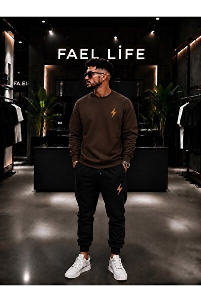 FAEL LİFE Unisex Wide Cut Zero Neck and Sweatpants Set with Lightning Print