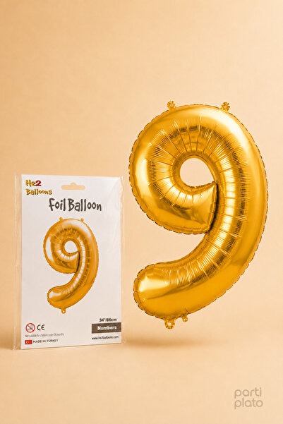 He2 Balloons Gold Foil Balloon Number 9, 86 Cm, Helium Compatible Gold Color ...