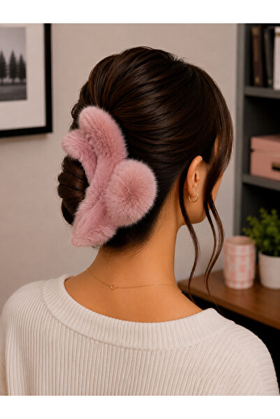 Bymiel Women's Plush Bow Detailed Large Hair Clip