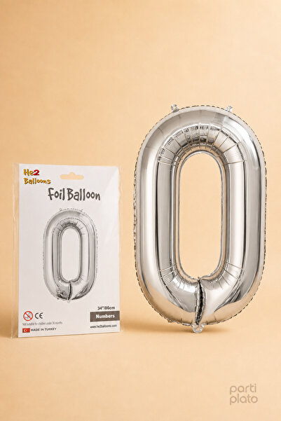 He2 Balloons Silver Foil Balloon 0 Number 86 Cm, Helium Compatible Silver Col...