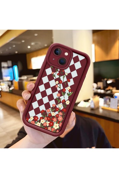 Hontinga iPhone 15 Compatible Case Camera Protector Burgundy Silicone Couple ...