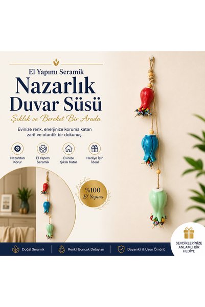 Velorahomee El Yapımı Seramik Nar Duvar Süsü | Nazar Boncuklu Dekoratif Duvar...