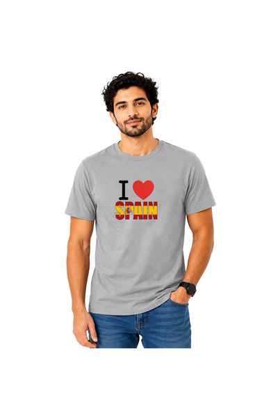 Yoo Street Men’s I Love Spain Graphic Printed T-Shirt – Spanish Flag Design M...