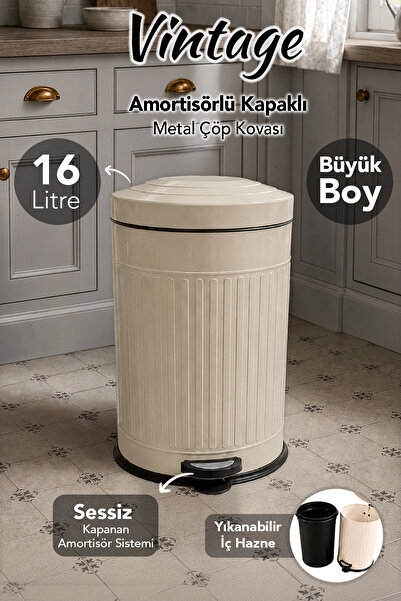 Meleni Home Vintage Trash Can - Bathroom Kitchen Pedal Shock Absorber Lid Tra...