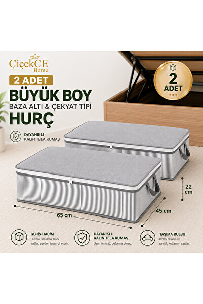 Çiçekce Home evinize renk katar Hurç 2 adet Antrasit çizgili Büyük boy baza a...