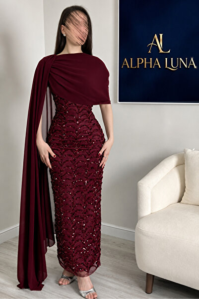 genernic Royal Burgundy Dress with Shawl