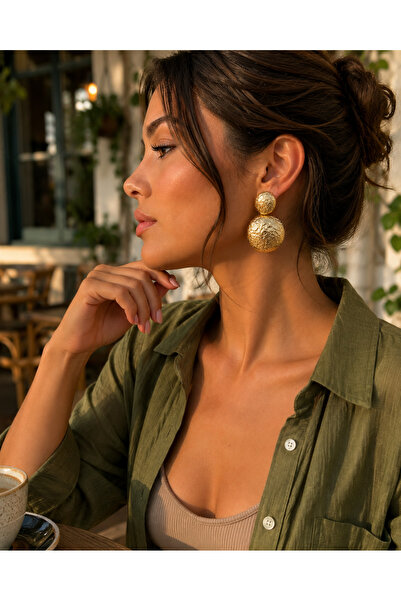 POYASE Textured Gold Round Dangle Earrings Modern Design Suitable for Daily a...