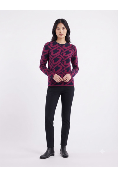 Neden Tekstil Women's Burgundy Patterned Knitwear Sweater