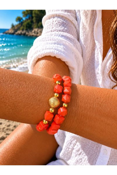 COCOSH TAKI Orange Gold Beaded Multi-Combination Bracelet