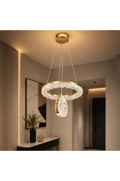 Korkmaz avize Lüks Gold Tekli 3 Renk Ledli Avize Sarkıt Led Avize- Çap 30 cm