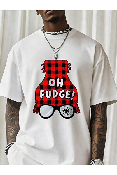 NOURAM Oh Fudge Red Plaid Hat Sunglasses Graphic T-Shirt Men's Casual Black T...