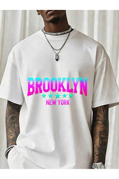 NOURAM Brooklyn New York Gradient Color T-Shirt Men's Streetwear Fashion Grap...