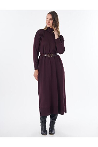 Kayra Turtleneck Knitwear Dress Burgundy