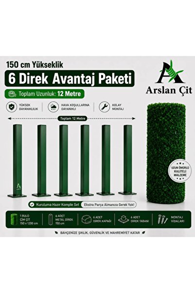msy garden fenc Çim Çit 150 cm X 12 m 6 ADET Galvanizli Çit Direği Aksesuarla...