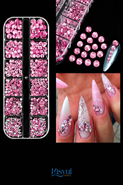 Misyul Tırnak Süsleme Pembe Kristal Taş Seti, Nail Art Tırnak Süslemesi