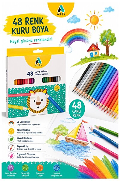Artlantis 48 li Kuru Boya Kalemi Karton Kutu 1 Paket Adell 48 Renk Kuruboya T...