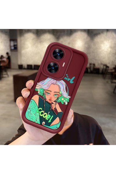 Hontinga Realme C55 Compatible Case Camera Protector Claret Red Silicone Coup...