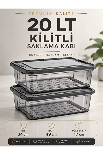 LOREMPBOX 20 Lt Lockable Storage Container 2 Pieces Storage Box Anthracite