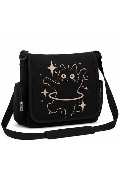 DEEFWEAR Cat Printed Unisex Black Messenger Bag Voluminous Postman Bag/ Lapto...