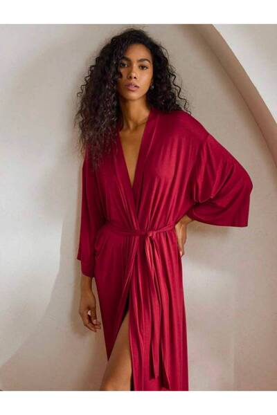 Jermo Women's Combed Cotton Long Dressing Gown – Lace Detailed Belted Comfort...