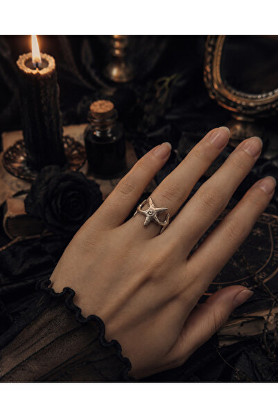 Vesaire Accessories Yıldız Ve Göz Gotik Antik Gümüş Kaplama Yüzük