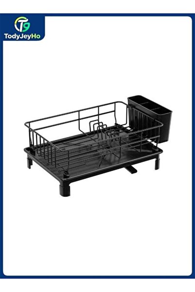 TodyJeyHo Dish Drainer with Drain Tray Drip Line Flatware Rack Cup Holder Fla...