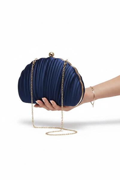 Famels Oyster Model Pleated Satin Model Handbag Wedding Engagement Evening Dr...