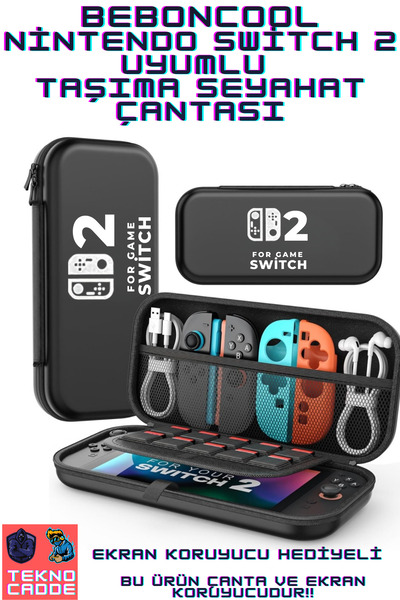 beboncool Switch 2 Uyumlu Seyahat Taşıma Çantası Ekran Koruyucu Hediyeli