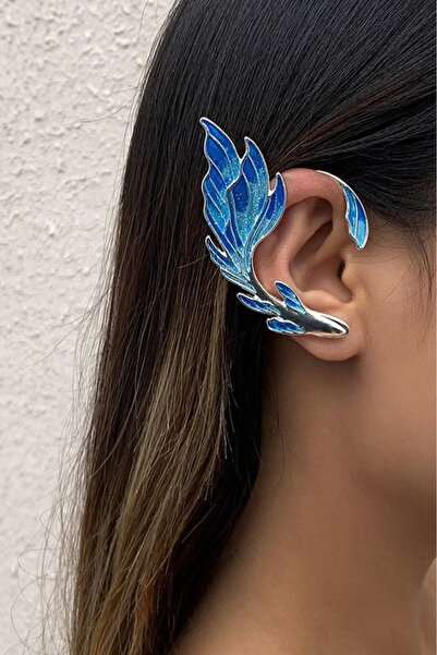 VeeShop Ear cuff earring, fish with painted fins and arched tail