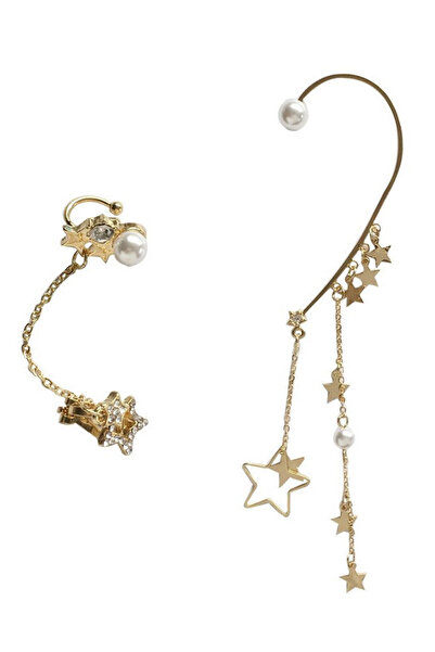 VeeShop Asymmetric ear cuff earrings Top Bottom Set with chains hanging from ...