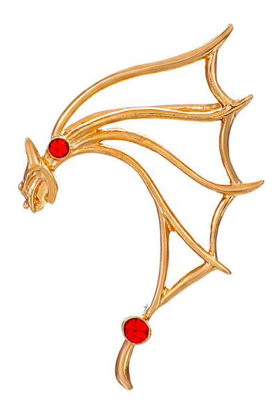 VeeShop Ear cuff wrap earring, large winged bat and red crystal